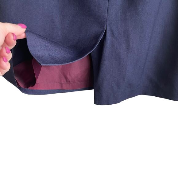 Women Pencil Skirt 10 Navy Midi Length Rayon Linen Pleated Uniform Secretary Y2K - Picture 6 of 10